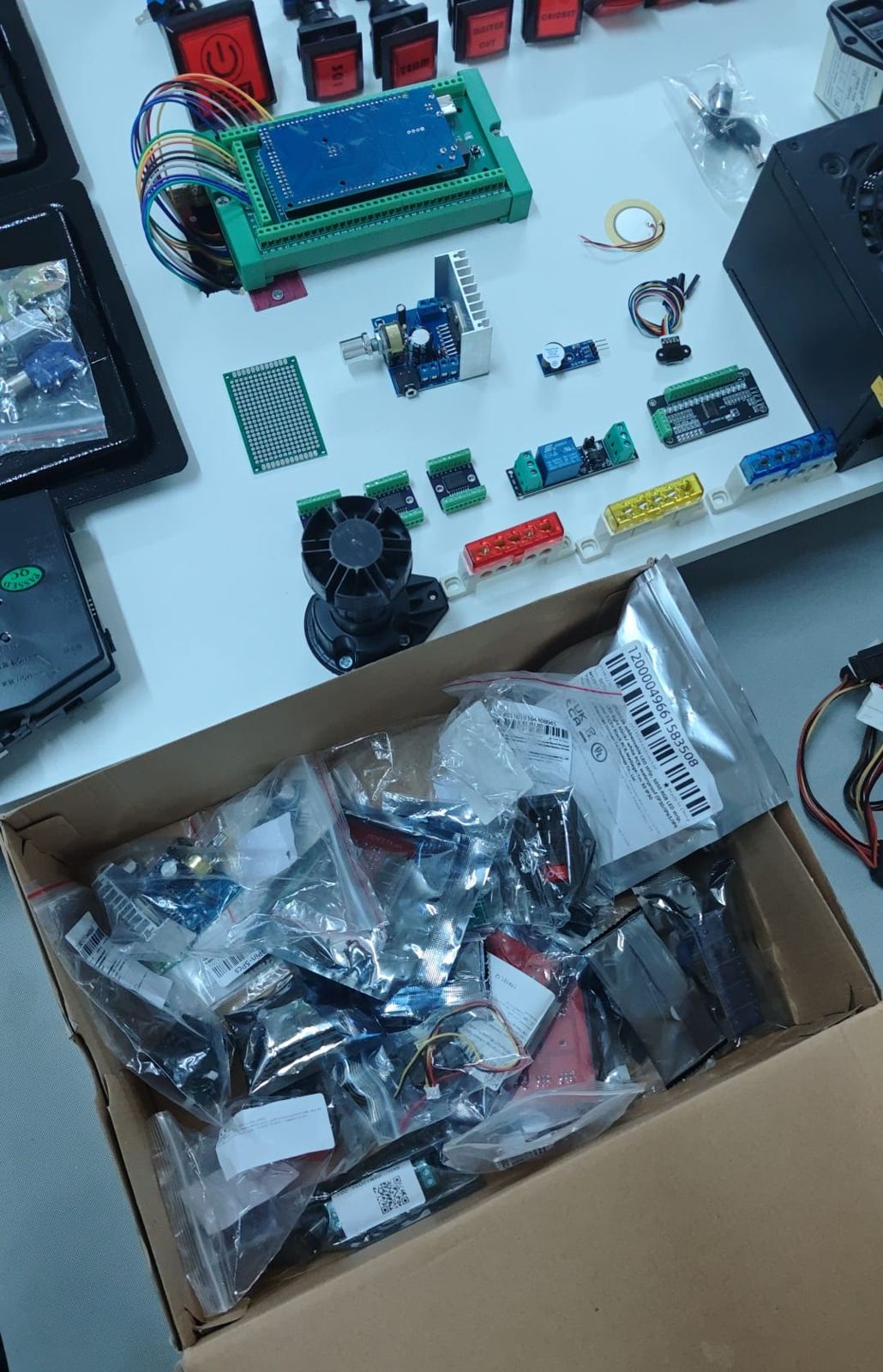 Project Vulcano electronics prepared for the first cabinet wiring and power-on