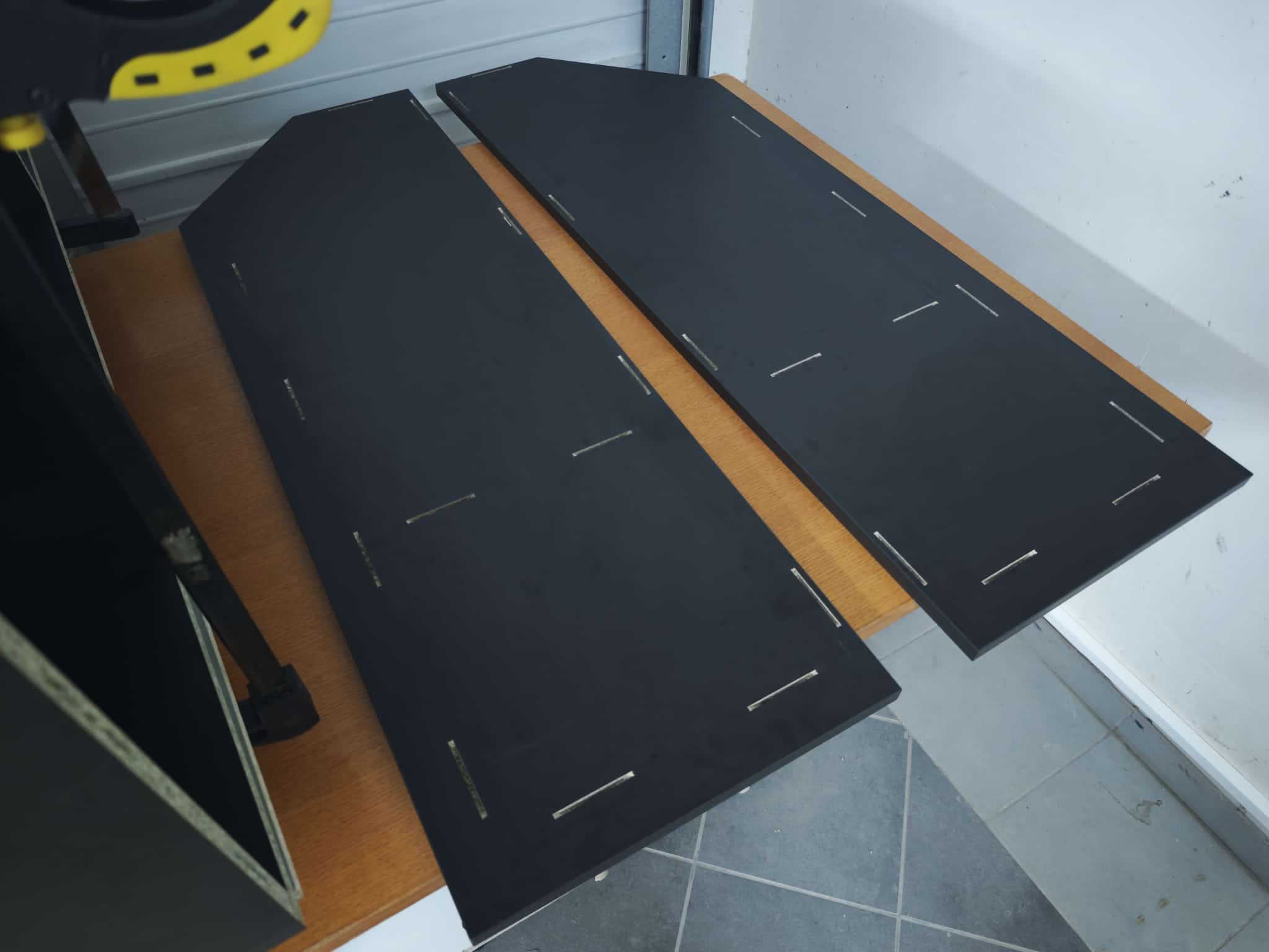 Base section of the dartR Vulcano cabinet taking shape during assembly in the garage
