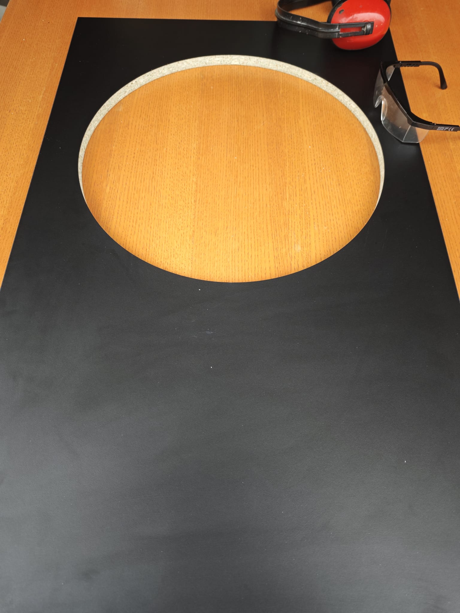 Cut dartboard opening in the Vulcano dartboard section panel